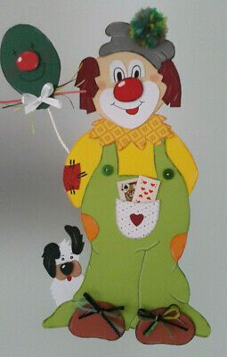 Fensterbild Tonkarton Clown sitzend Maus Kleeblatt Bunt Fasching Karneval NEU EUR 899