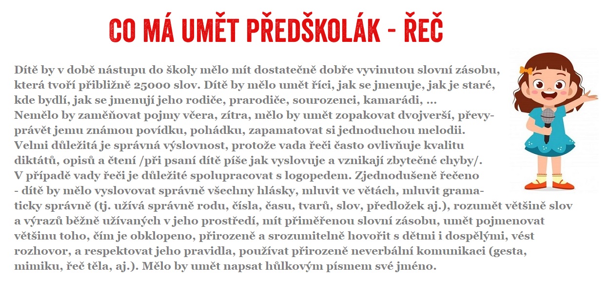 co ma umet predskolak rec