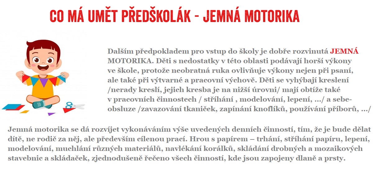 co ma umet predskolak jemna motorika